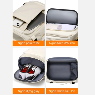 Balo Chibava cao cấp trắng be 28-38L - Chống nước, chống xước, 10-12 ngăn tiện dụng