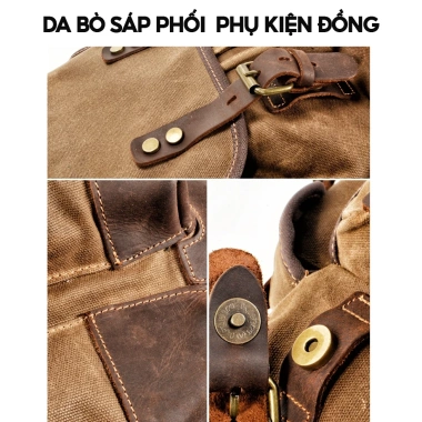 Balo da bò sáp nam nữ canvas sáp dầu, kháng nước, dung tích lớn - Giá 14,25tr 5