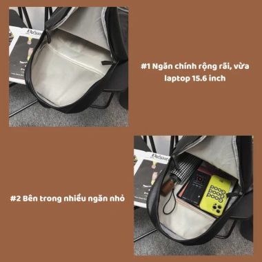 Balo Da PU Ulzzang Thời Trang Chống Nước Ngăn Sốc Đựng Laptop 15.6 inch Giá 159k 4
