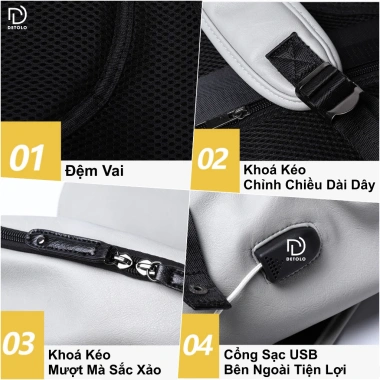 Balo da thời trang DETOLO cho nam nữ, chống nước, đựng laptop 15,6‑16in, ngăn iPad, ngăn quần áo, du lịch Giá 319.000₫