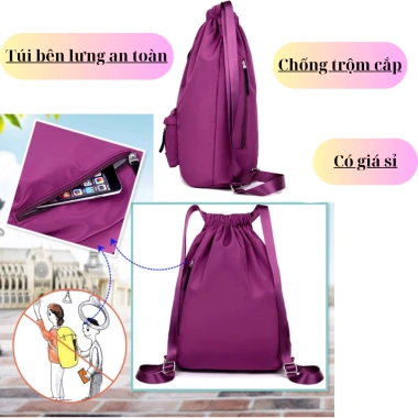 Balo Dây Rút Gấp Gọn Chống Thấm - Dã Ngoại Thể Thao Cao Cấp, Túi Nhỏ Chống Trộm, 140.250đ