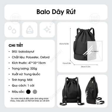 Balo Dây Rút Thể Thao Chống Nước - Ngăn Đựng Giày, Bóng Rổ, Bóng Đá, Tập Gym