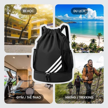 Balo Dây Rút Thể Thao Chống Nước - Ngăn Đựng Giày, Bóng Rổ, Bóng Đá, Tập Gym