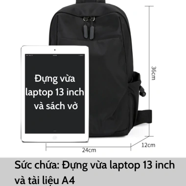 Balo đeo chéo nam BAVY TĐC05AB – Vải chống nước, đa ngăn, chống trộm, đựng laptop – 189.000₫