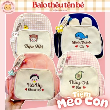 Balo đi học bé mầm non, cặp sách thêu tên miễn phí, tặng tag SDT - 68.646₫