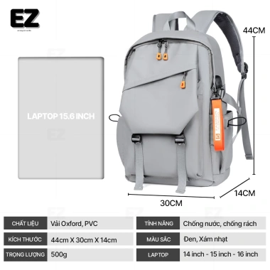 Balo đi học unisex vải chống nước cao cấp BLU10, cổng sạc USB, đựng laptop 15.6 inch - Giá chỉ 319.000 đồng