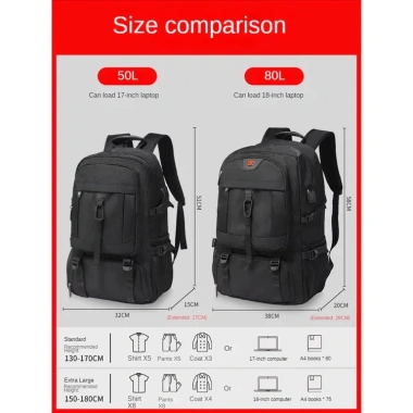 Balo du lịch nam 50-80L đa năng chống thấm nước đựng laptop 17 inch giá 358.000 VNĐ