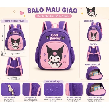 Balo Hazin Kids chống thấm nước 1-5 tuổi, họa tiết Người Nhện, Hello Kitty, Labubu giá 72.000đ 2
