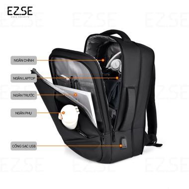Balo laptop cao cấp EAZY BLA01 chống sốc, chống nước, 17/15.6 inch, cổng USB Giá 539.000₫