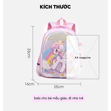 Balo mầm non bé gái mẫu giáo - Ngựa pony 3D ngộ nghĩnh, vải Oxford chống nước, chỉ 245.000 đồng 3