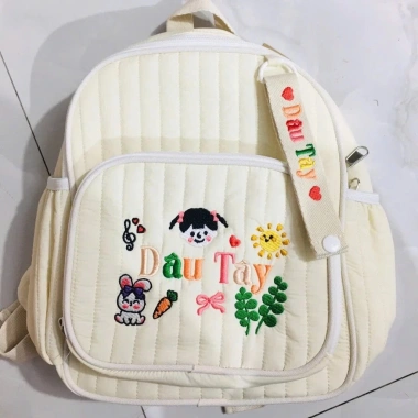 Balo Mẫu Giáo Thêu Tên Bé Thiết Kế Riêng, Chần Bông, Tặng Tag - BLT-02 4