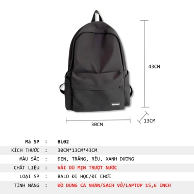 Balo nữ đi học chống nước, ngăn bí mật, đựng laptop 15,6 inch thời trang BL02 - 129k 2