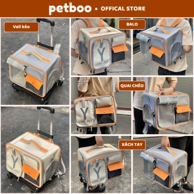 Balo PETBOO cho Chó Mèo - Cửa cuộn thoáng khí, nhiều túi, vali gấp gọn, giá 497k 9