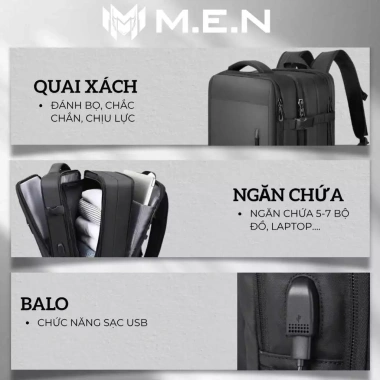 Balo Phượt du lịch đựng laptop 17 inch chống trầy, sạt USB, OLE.S đen FV453
