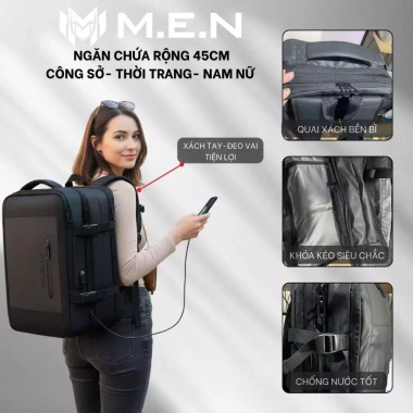 Balo phượt laptop 17 inch đa năng M.E.N OLES Full đen - Sạt USB, chỉ 359.600 VND 7