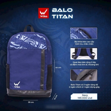 Balo Thể Thao Wika Titan Đa Màu - Bền Đẹp, Đủ Ngăn, Đi Học, Đi Làm, Du Lịch, Phượt - Giá 166.000đ