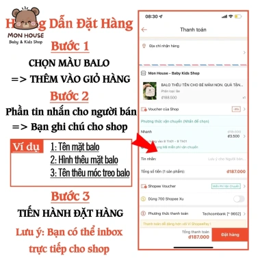 Balo thêu tên riêng cho bé 2 ngăn - Hình gấu, du lịch, quà tặng, giá 180.000 VND