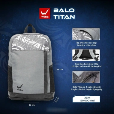 Balo Wika Titan đa năng thể thao xám, bền đẹp, phù hợp đi học, đi làm, du lịch, phượt - Giá chỉ 166k 2 Balo Wika Titan đa năng thể thao xám, bền đẹp, phù hợp đi học, đi làm, du lịch, phượt - Giá chỉ 166k 2