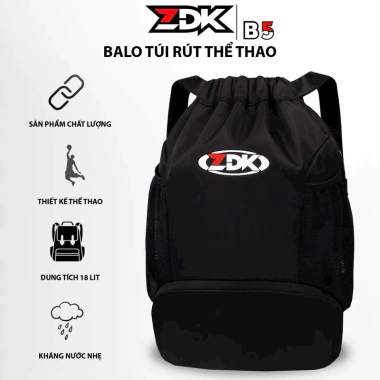 Balo ZDK B5 đa năng, dây rút, kháng nước, ngăn giày riêng, thể thao – Đen, giá 120k