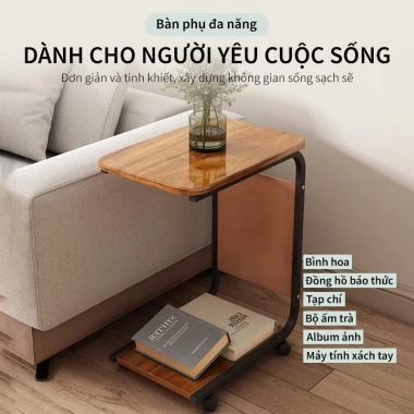 Bàn Ăn Mini Chữ U Sofa - Bàn Đầu Giường, Trà, Máy Tính, Bánh Xe Di Chuyển, 127.710₫