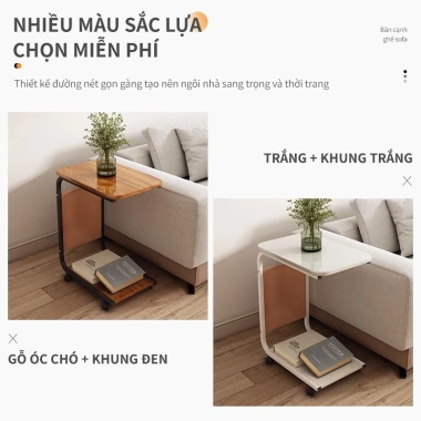 Bàn Ăn Mini Chữ U Sofa - Bàn Đầu Giường, Trà, Máy Tính, Bánh Xe Di Chuyển, 127.710₫