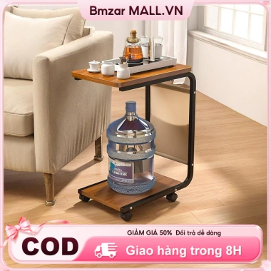 Bàn cạnh sofa G di động bánh xe, khung sắt, mặt gỗ chống nước, đa năng - 175k