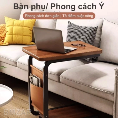 Bàn cạnh sofa G di động bánh xe, khung sắt, mặt gỗ chống nước, đa năng - 175k