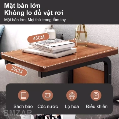 Bàn cạnh sofa G di động bánh xe, khung sắt, mặt gỗ chống nước, đa năng - 175k