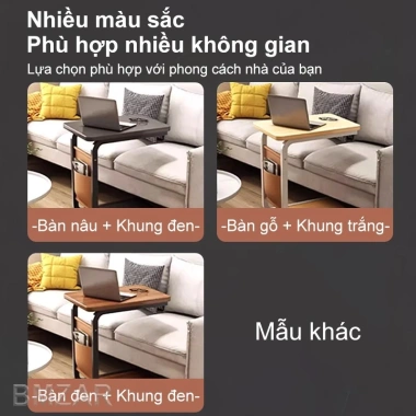 Bàn cạnh sofa G di động bánh xe, khung sắt, mặt gỗ chống nước, đa năng - 175k