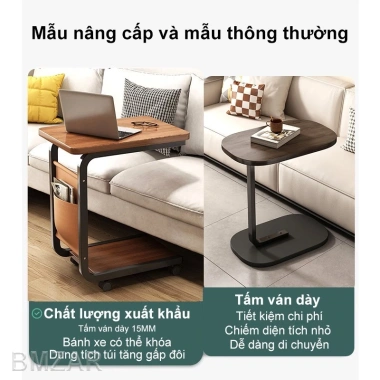Bàn cạnh sofa G di động bánh xe, khung sắt, mặt gỗ chống nước, đa năng - 175k