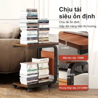Bàn cạnh sofa G di động bánh xe, khung sắt, mặt gỗ chống nước, đa năng - 175k