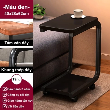 Bàn cạnh sofa G di động bánh xe, khung sắt, mặt gỗ chống nước, đa năng - 175k