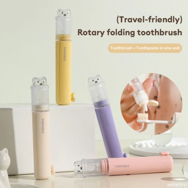 Bàn Chải Đánh Răng Gấp Gọn 2in1 Patrackiy Lông Mềm Tích Kem Tiện Dụng Du Lịch