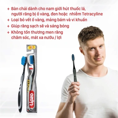 Bàn Chải Đánh Răng Lipzo Smoker Nam - Lông Cứng Vừa, Loại Bỏ Mảng Bám & Ố Vàng, Giá 21.000 VND
