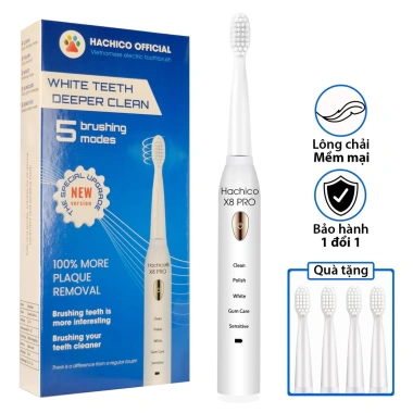 Bàn chải điện Hachico Sonic X8 Pro trắng – làm sạch sâu, trắng sáng, giảm đau nướu, chỉ 117.000₫ 2