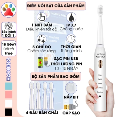 Bàn chải điện Hachico Sonic X8 Pro trắng – làm sạch sâu, trắng sáng, giảm đau nướu, chỉ 117.000₫ 3