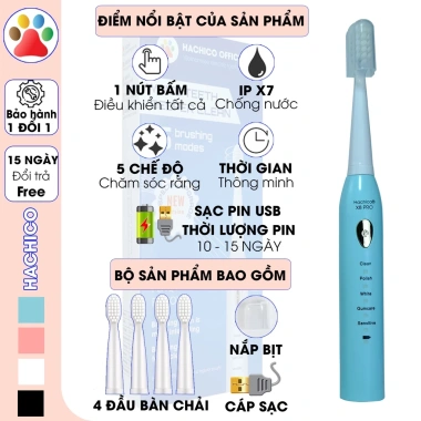Bàn chải điện Hachico Sonic X8 Pro xanh - Răng sạch sâu, trắng sáng, 117.000₫