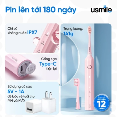 Bàn chải điện sóng siêu âm usmile Y1S - Bản thường và nâng cấp, BH 12 tháng, giá ưu đãi 1.190.000 VND 7