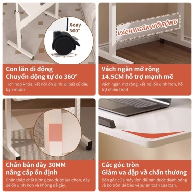 Bàn Học Xếp Gọn Di Động, Gấp Gọn Nâng Hạ Chiều Cao, Bánh Xe Di Chuyển, Gập Lại