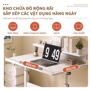 Bàn Học Xếp Gọn Di Động, Gấp Gọn Nâng Hạ Chiều Cao, Bánh Xe Di Chuyển, Gập Lại