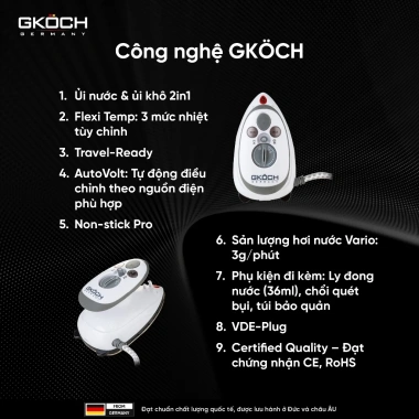 Bàn là ủi mini GKÖCH Y-816 420W - 2 chế độ, tiện du lịch, BH 12 tháng, 762.300₫