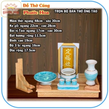 Bàn thờ ông Táo ngang 48cm - Bộ sứ xanh giá bình dân, siêu tiết kiệm, giảm giá Phước Hoa 1.38tr
