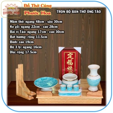 Bàn thờ ông Táo ngang 48cm - Bộ sứ xanh giá bình dân, siêu tiết kiệm, giảm giá Phước Hoa 1.38tr