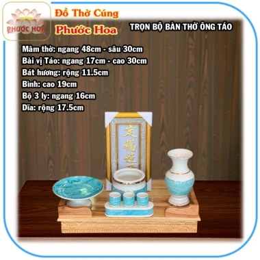 Bàn thờ ông Táo ngang 48cm - Bộ sứ xanh giá bình dân, siêu tiết kiệm, giảm giá Phước Hoa 1.38tr