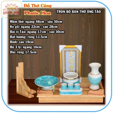 Bàn thờ ông Táo ngang 48cm - Bộ sứ xanh giá bình dân, siêu tiết kiệm, giảm giá Phước Hoa 1.38tr