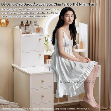 Bàn Trang Điểm Bắc Âu Hiện Đại - Đèn LED, 2 Ngăn Kéo, Thiết Kế Đơn Giản, Giá Ưu Đãi 296k 2