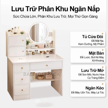 Bàn Trang Điểm Bắc Âu Hiện Đại - Đèn LED, 2 Ngăn Kéo, Thiết Kế Đơn Giản, Giá Ưu Đãi 296k 3