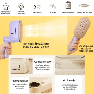 Bàn ủi gấp gọn du lịch 1.000W - Máy hơi nước mini Sokany, giảm giá 514k