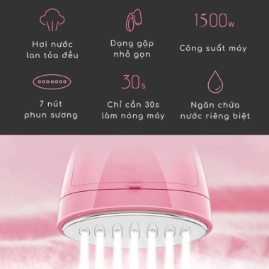 Bàn ủi hơi nước cầm tay mini 1.500W gấp gọn màu hồng - Thiết kế nhỏ gọn, giảm giá 328.820₫