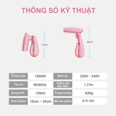 Bàn ủi hơi nước cầm tay mini 1.500W gấp gọn màu hồng - Thiết kế nhỏ gọn, giảm giá 328.820₫ 7 Bàn ủi hơi nước cầm tay mini 1.500W gấp gọn màu hồng - Thiết kế nhỏ gọn, giảm giá 328.820₫ 7